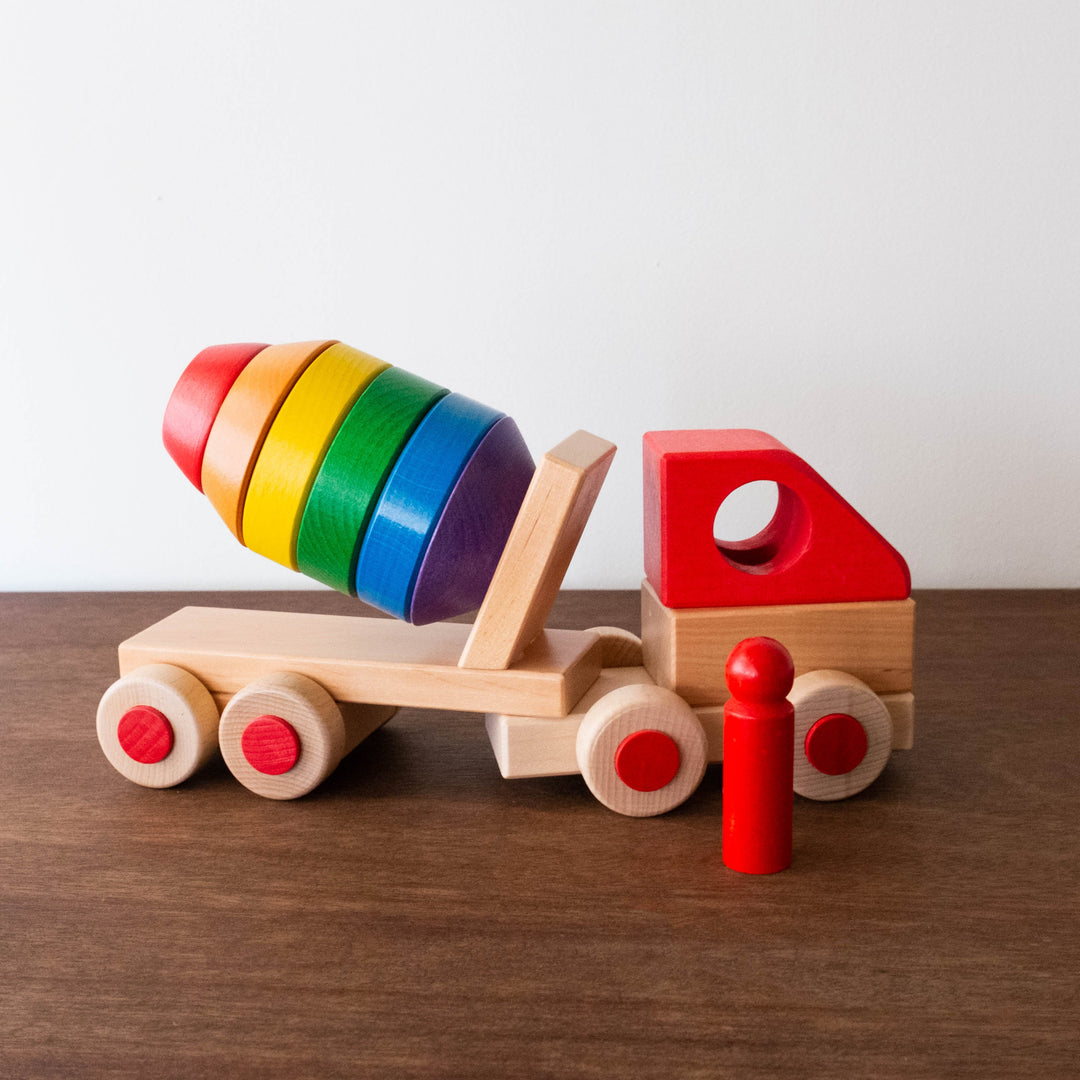 NEW Handmade Wooden Stacking Concrete Mixer Truck Toy