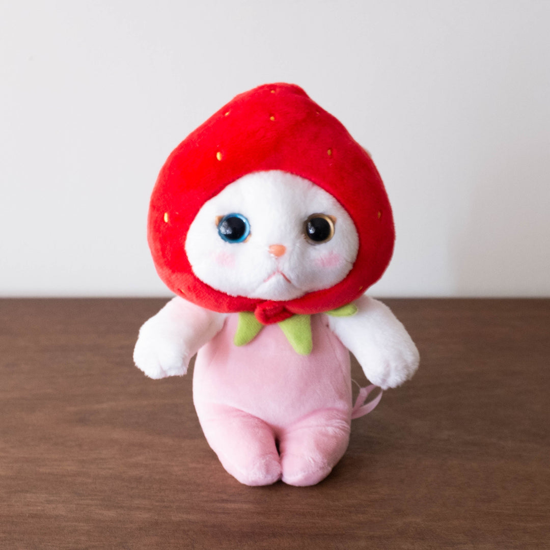 Japanese Strawberry Cat Series- Pink Detachable Hood Medium Plush Doll