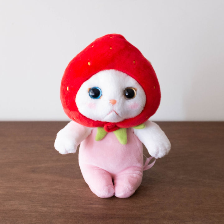 Japanese Strawberry Cat Series- Pink Detachable Hood Medium Plush Doll
