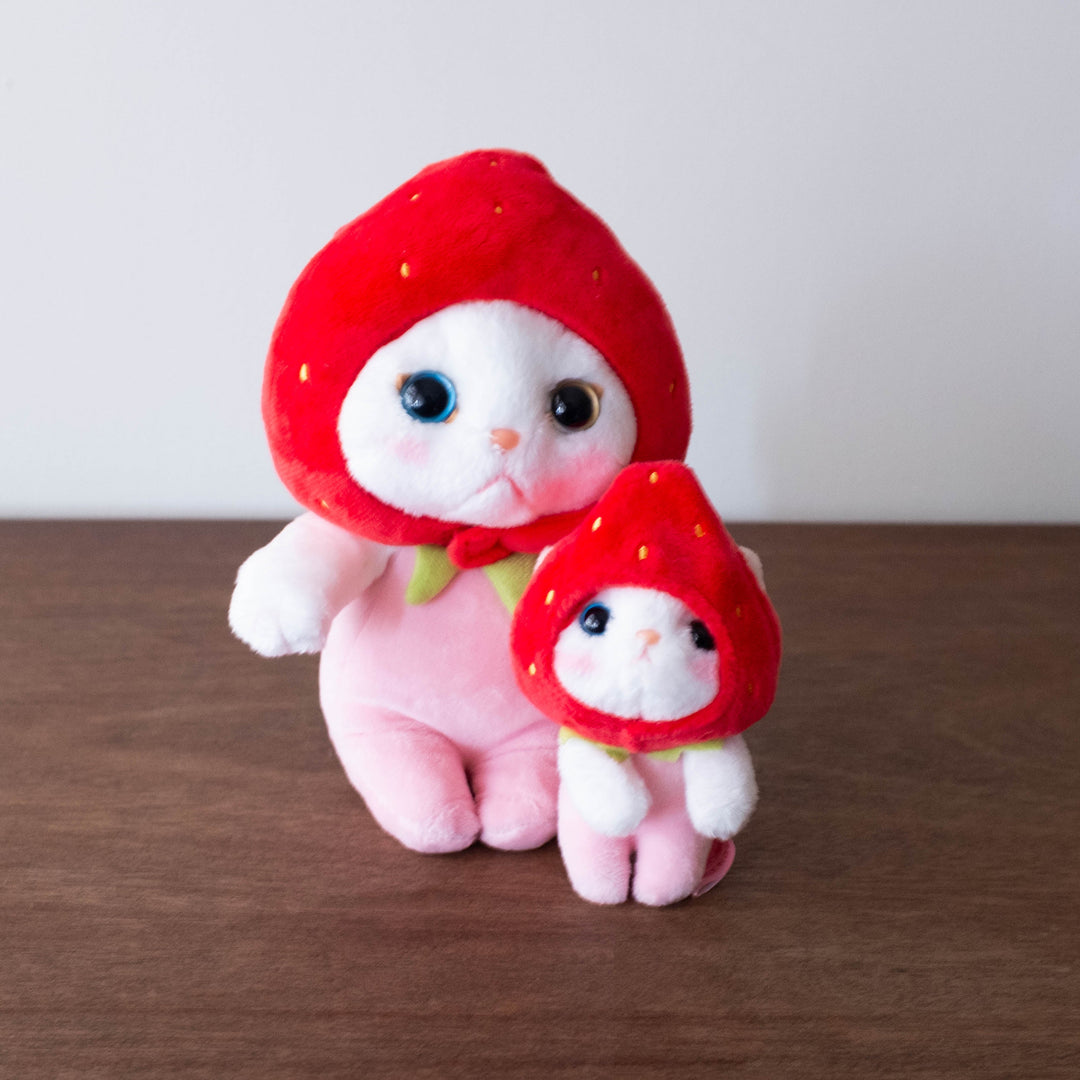 Japanese Strawberry Cat Series- Pink Detachable Hood Medium Plush Doll