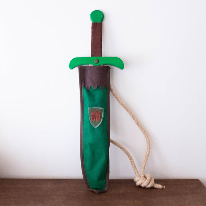 Wooden Sword Kamelot Brown with Green Pouch