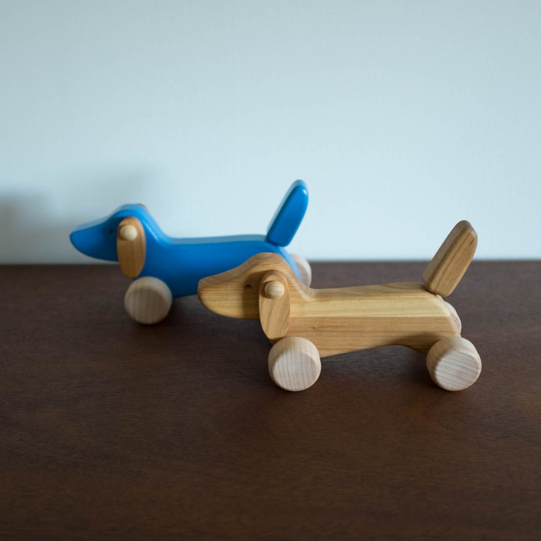 NEW Wooden Miniature Dachshund Dog Push Toy- Natural