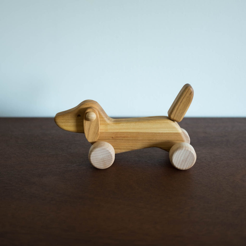 NEW Wooden Miniature Dachshund Dog Push Toy- Natural