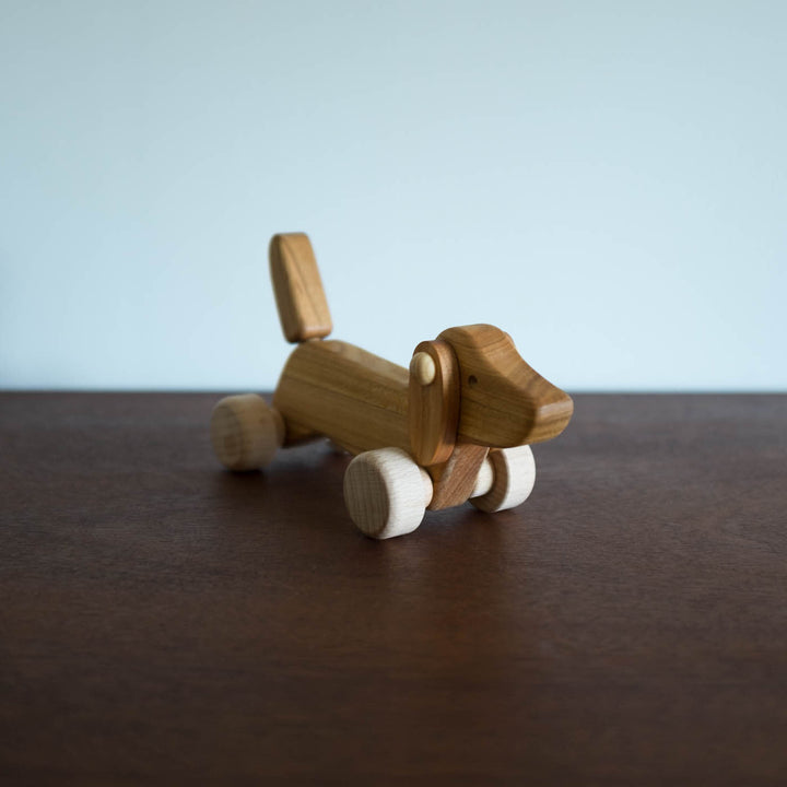 NEW Wooden Miniature Dachshund Dog Push Toy- Natural