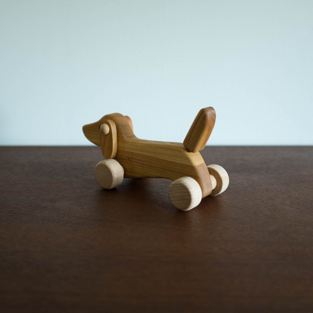 NEW Wooden Miniature Dachshund Dog Push Toy- Natural