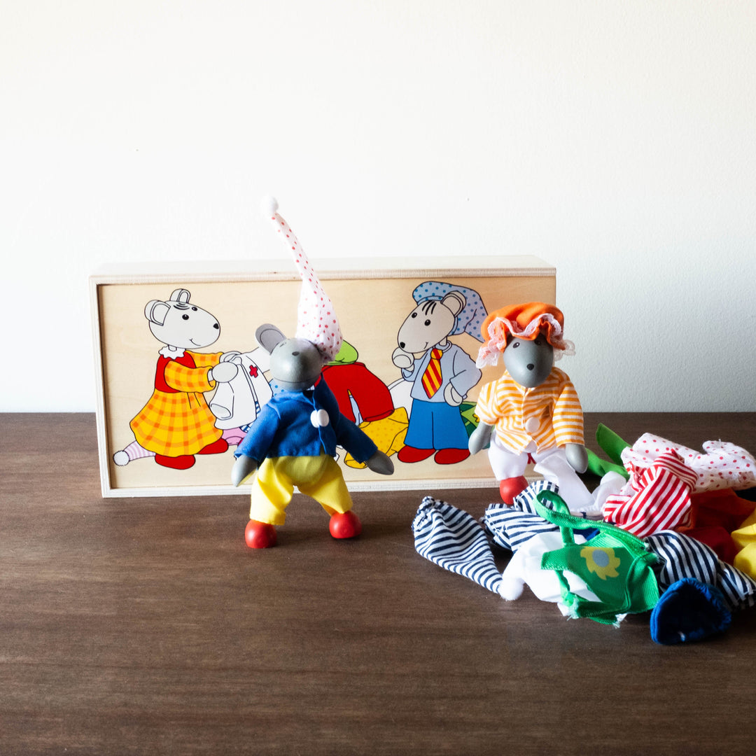 Wooden Dress Up Mouse Doll Set - Wardrobe, Lia & Luca