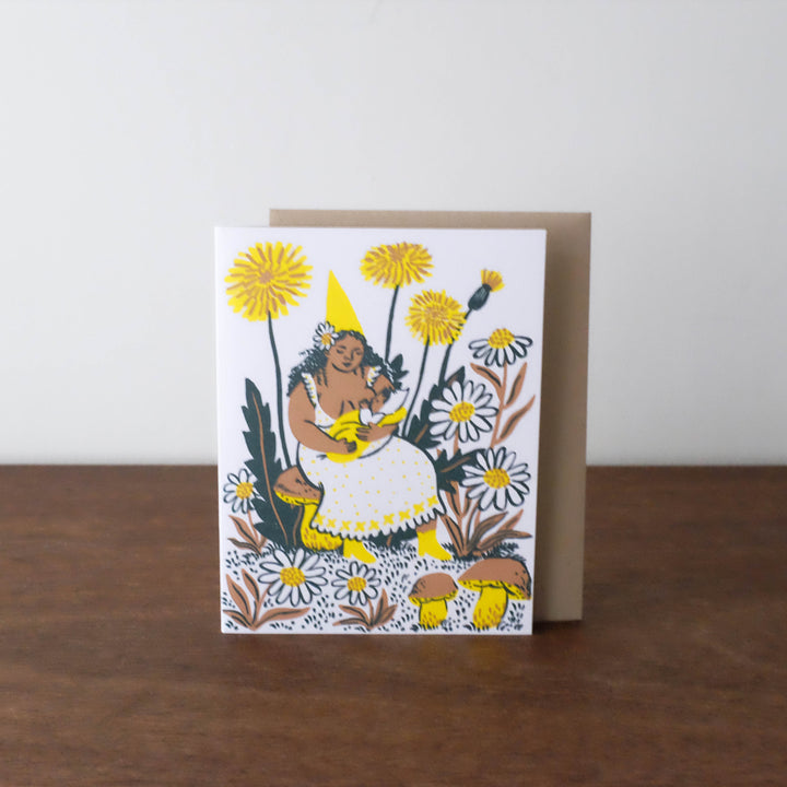 Dandelion Baby & Gnome Letterpress Greeting Card by Phoebe Wahl