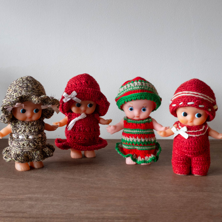 VINTAGE Kewpie Japanese Doll- Knit Outfits - Warm Colors 6"
