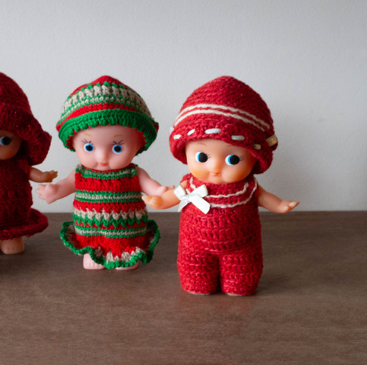 VINTAGE Kewpie Japanese Doll- Knit Outfits - Warm Colors 6"