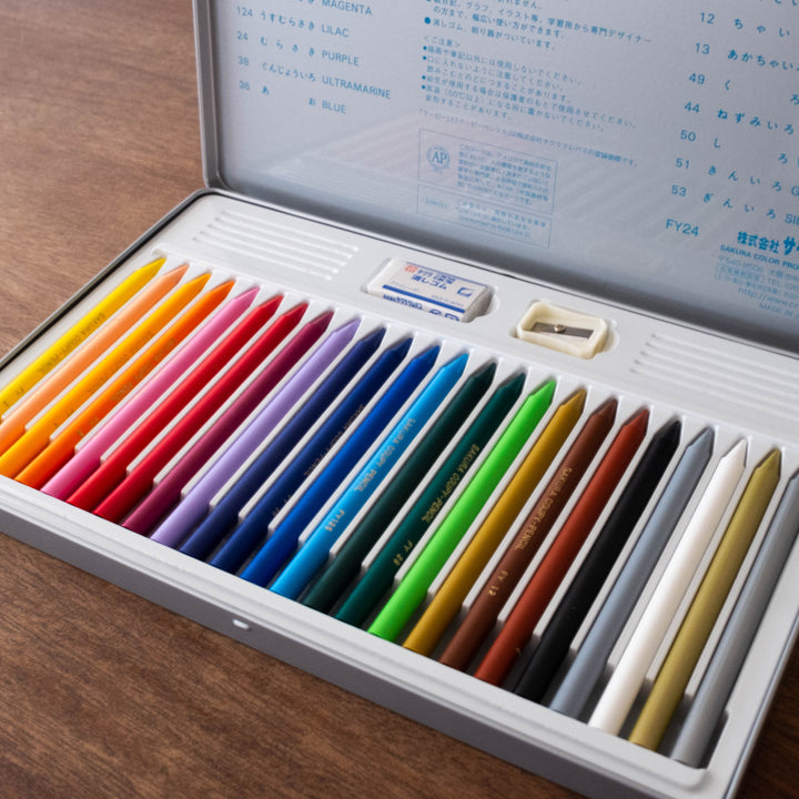 Japanese Colored Pencil Set with Sharpener- Tin Case 24 pcs