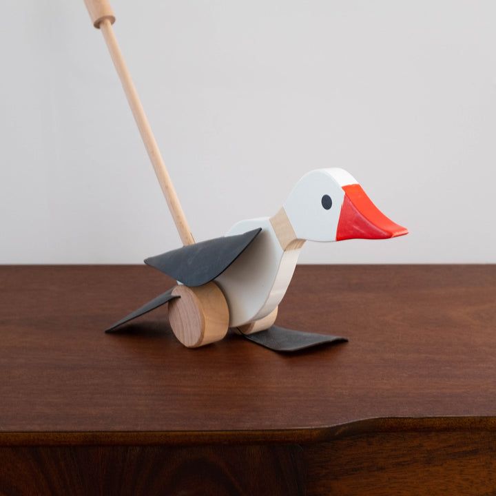 NEW Wooden Goose Push Along Toy