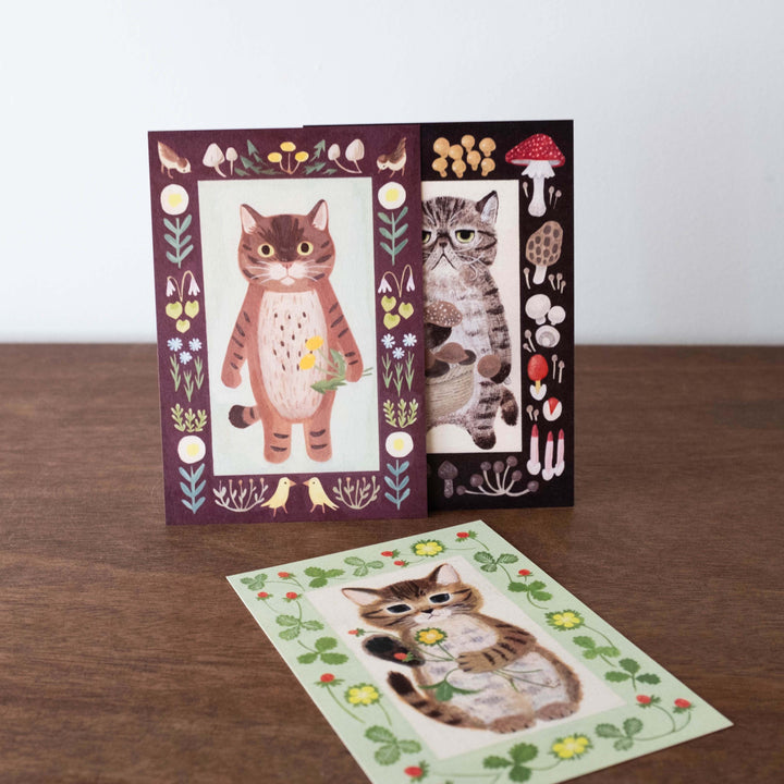 NEW Japanese Watercolor Illustration Postcard- Brown Kitty