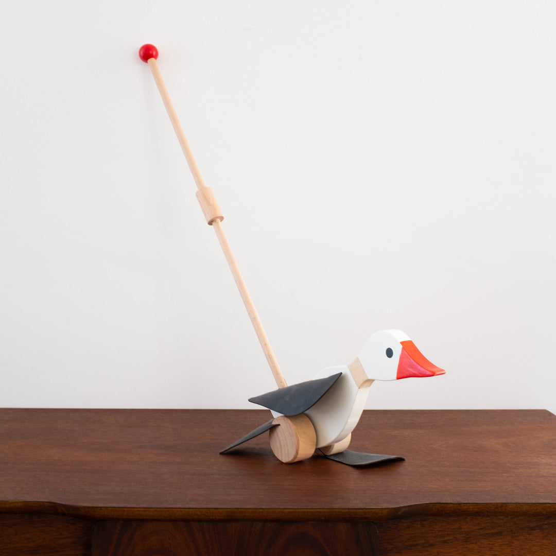 NEW Wooden Goose Push Along Toy