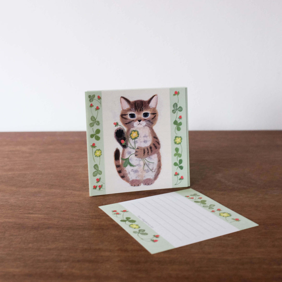 NEW Japanese Watercolor Illustration Memo Pad- Clover Kitty