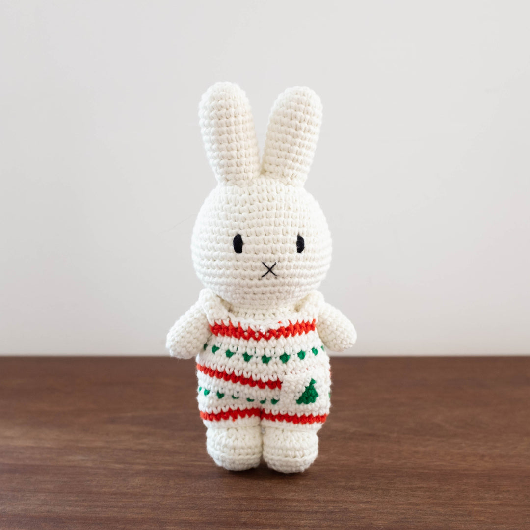 NEW Miffy Handmade Crochet Doll- White Overalls Christmas