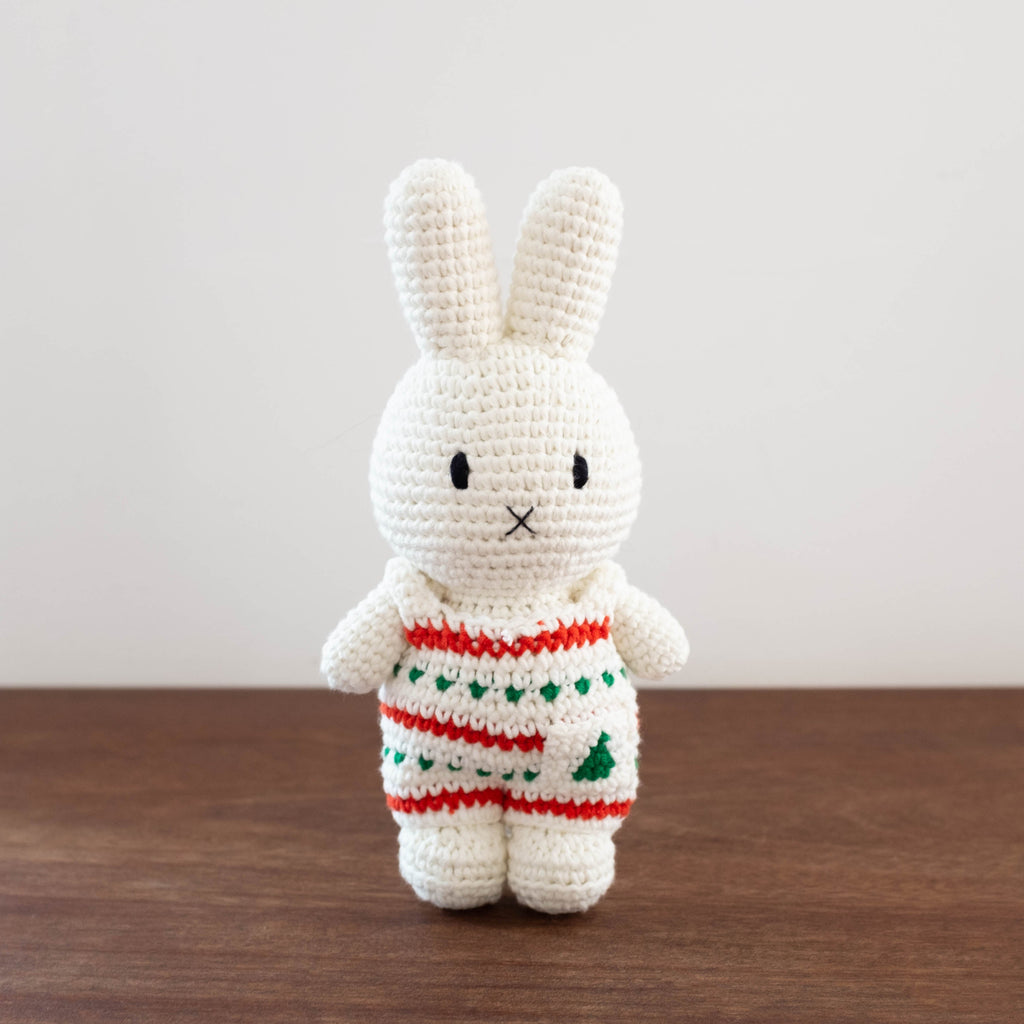 NEW Miffy Handmade Crochet Doll- White Overalls Christmas