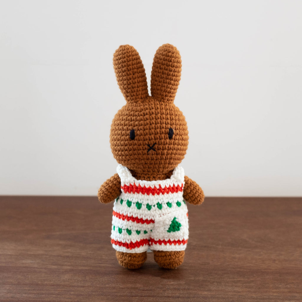 NEW Miffy Handmade Crochet Doll- Brown Overalls Christmas