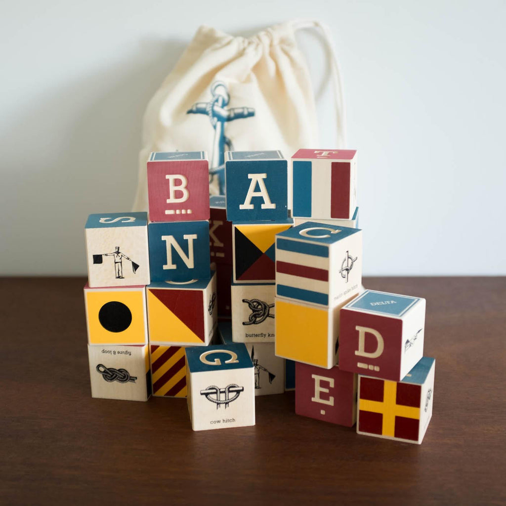 NEW Nautical ABC blocks with Canvas Bag