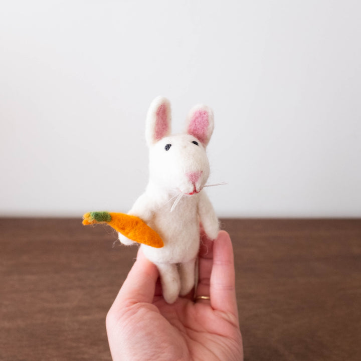 NEW Wool Felt Finger Puppet- White Bunny