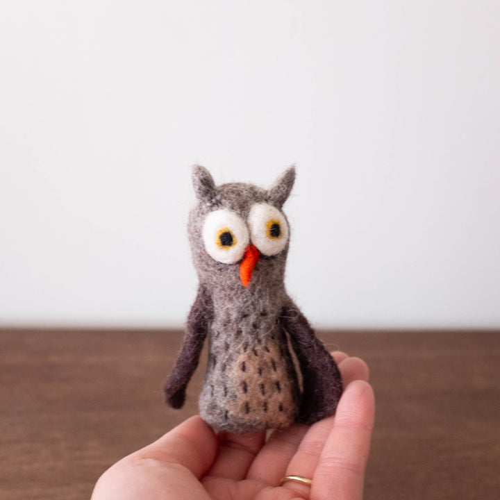 NEW Wool Felt Finger Puppet- Owl