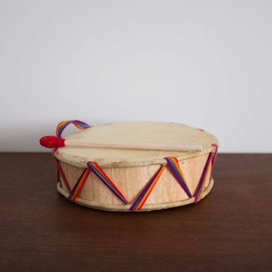 NEW Peruvian Wooden Large Drum with Rainbow Band