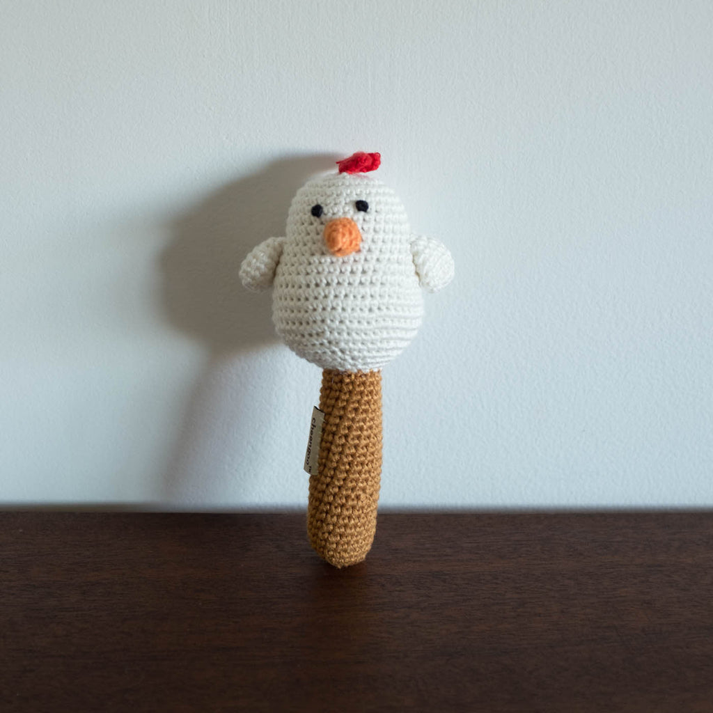NEW White Hen Organic Crochet Rattle Toy