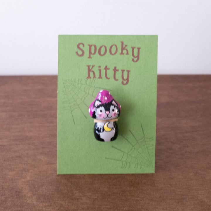 Wooden Mini Spooky Kitty Pocket Doll