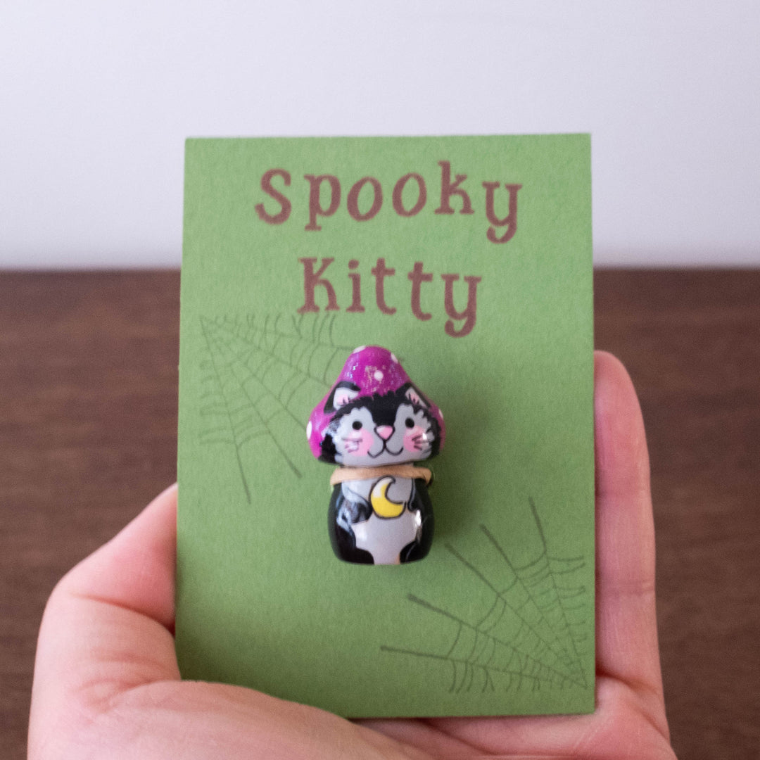 Wooden Mini Spooky Kitty Pocket Doll