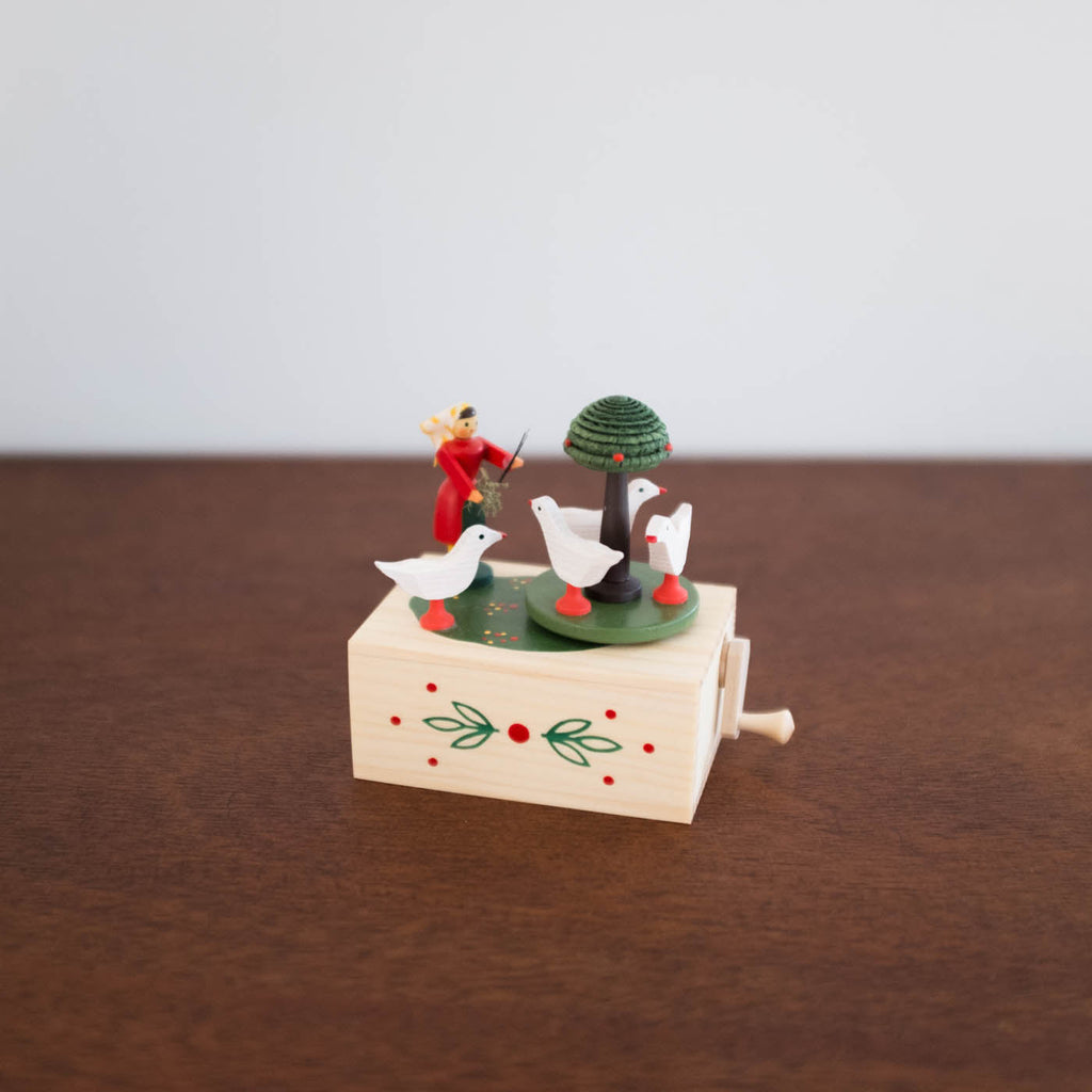 NEW Wooden Girl with Goose Music Box