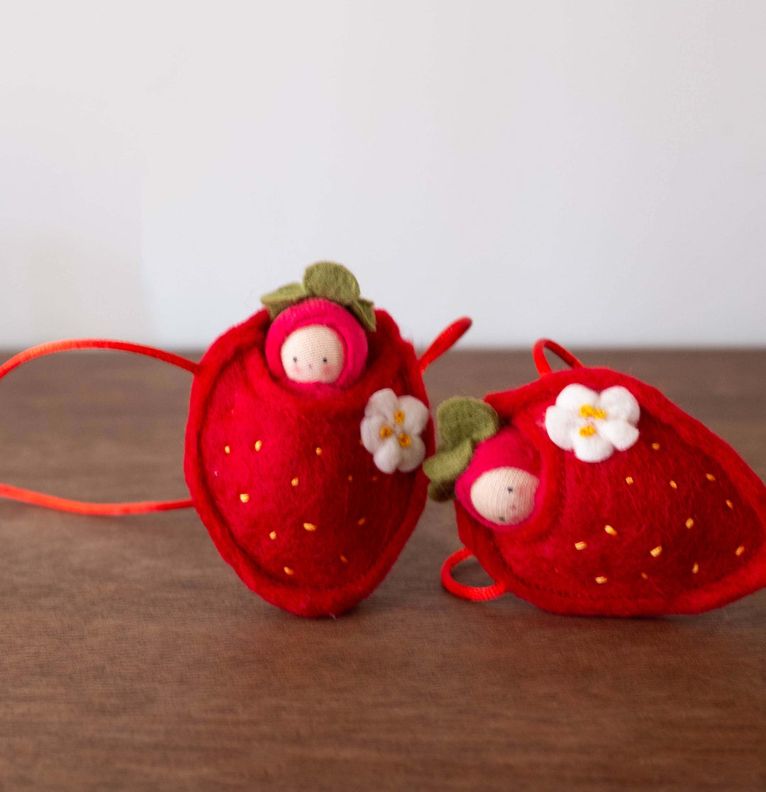 NEW Waldorf Inspired Mini Doll in Strawberry Necklace