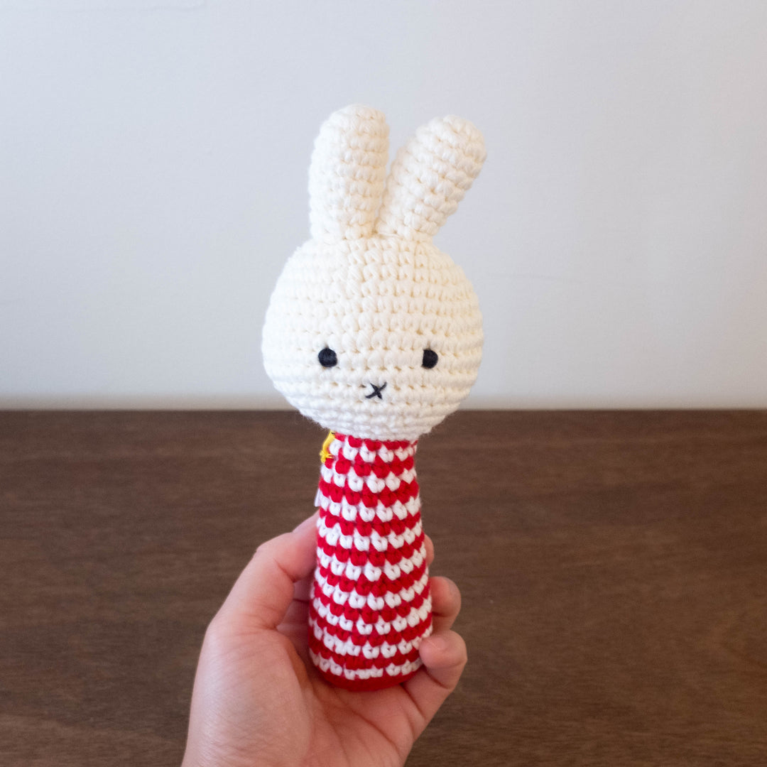 NEW Miffy Crochet Baby Rattle Striped- Red