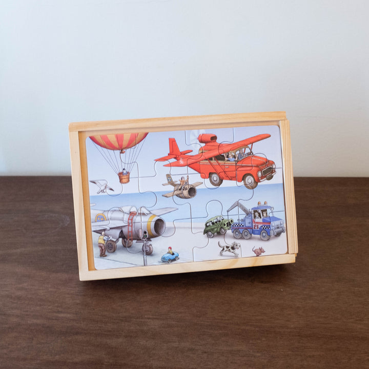 NEW Airplanes Wooden Puzzle Set with Wooden Box