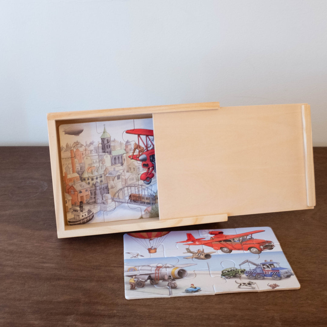 NEW Airplanes Wooden Puzzle Set with Wooden Box