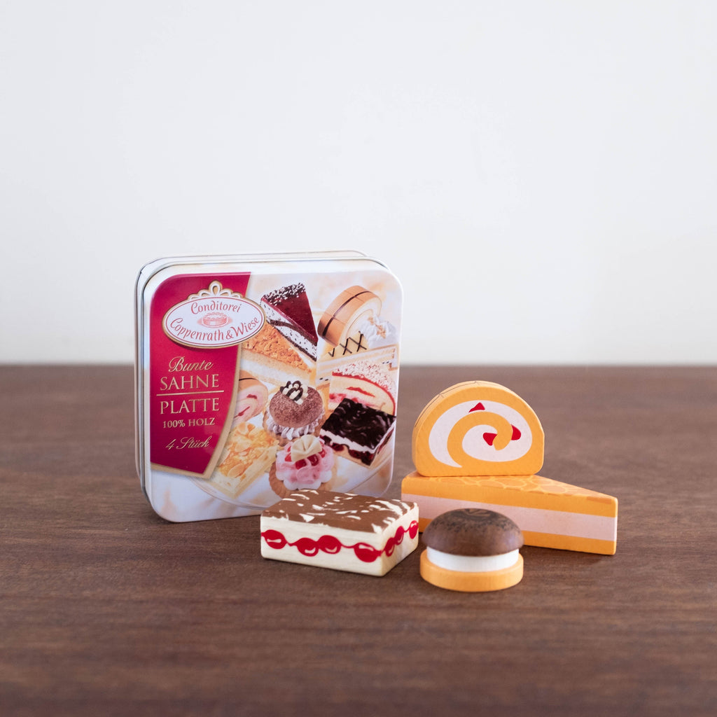 NEW Wooden Pastries in a Tin Set
