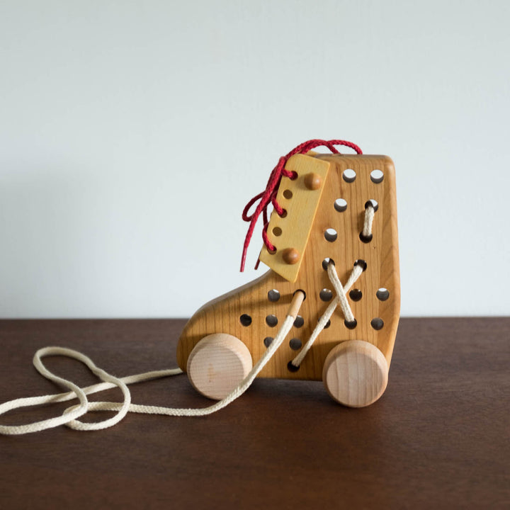 Wooden Lace Up Shoe Toy