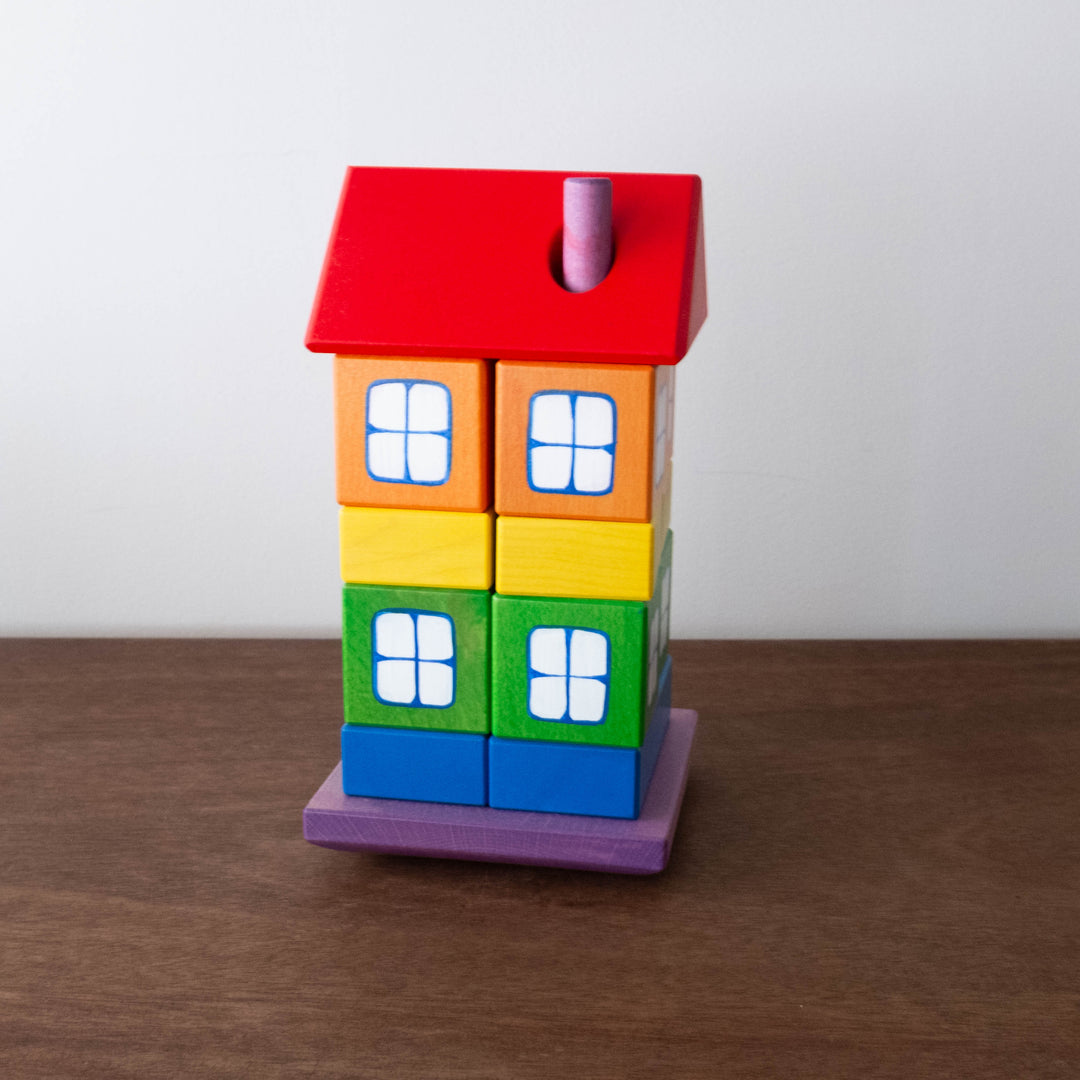 Handmade Wooden House with Rainbow Blocks