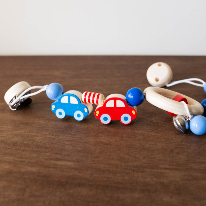 NEW Wooden Pram Clip- Blue and Stripe Cars