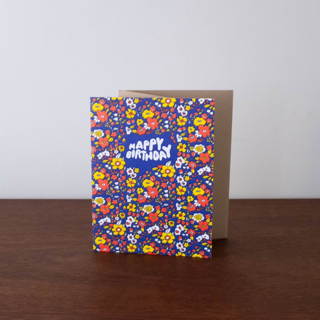 NEW Happy Birthday Calico Floral Card