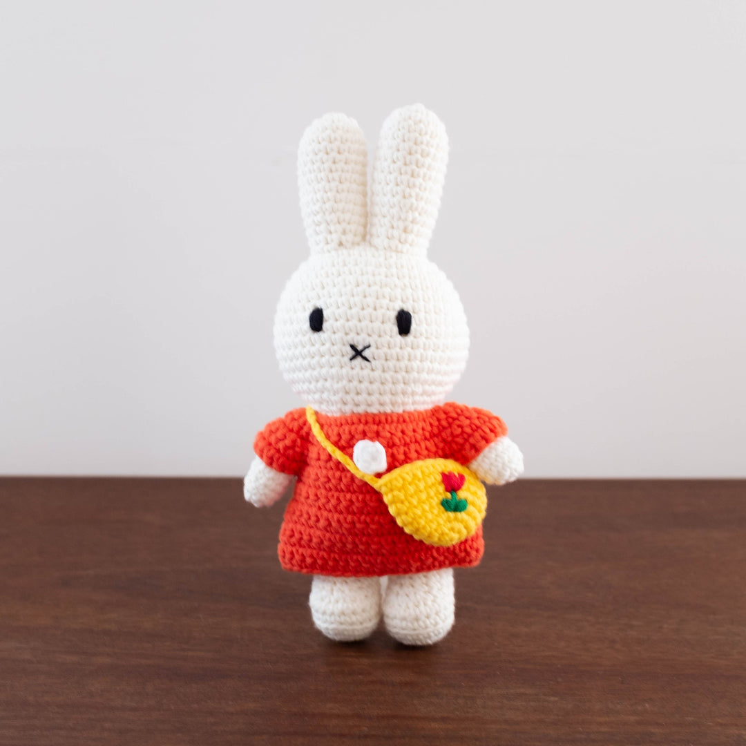 NEW Miffy Handmade Crochet Doll- Orange Dress with Purse