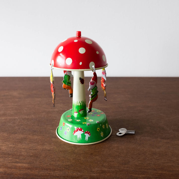 NEW Retro Tin Swinging Mushroom Gnome Toy