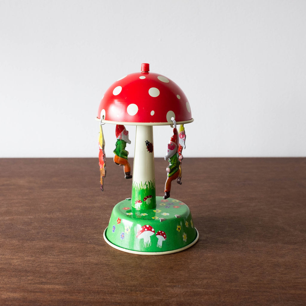 NEW Retro Tin Swinging Mushroom Gnome Toy