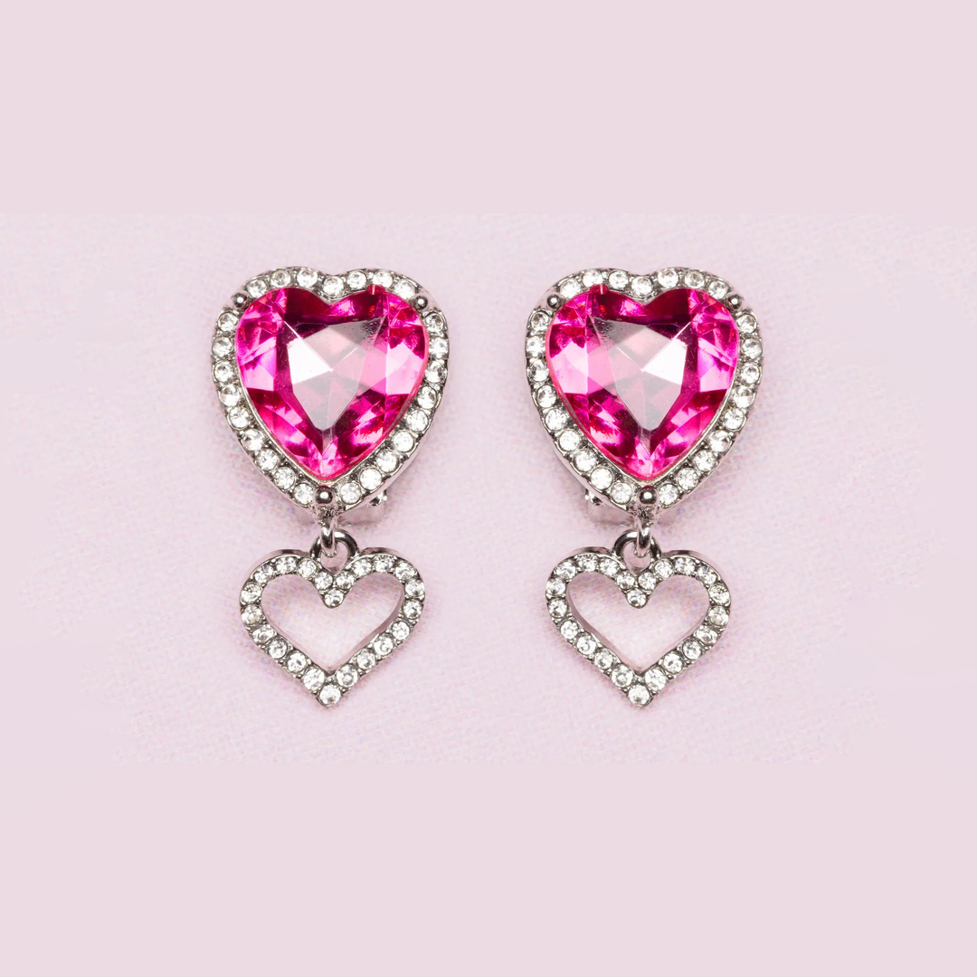 Boutique Heart Jewel Clip On Earrings