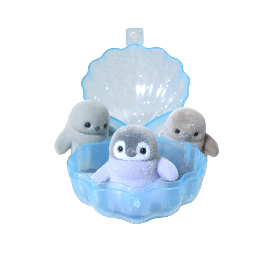 Japanese Flocked Penguin in Shell Figurine Capsule
