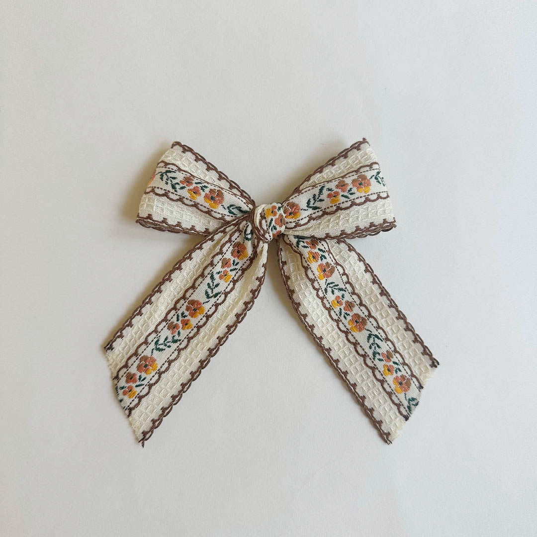 Sailor Bow - Brown Scalloped Floral Clip