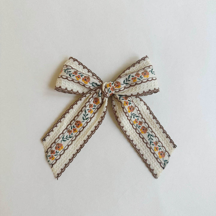 Sailor Bow - Brown Scalloped Floral Clip