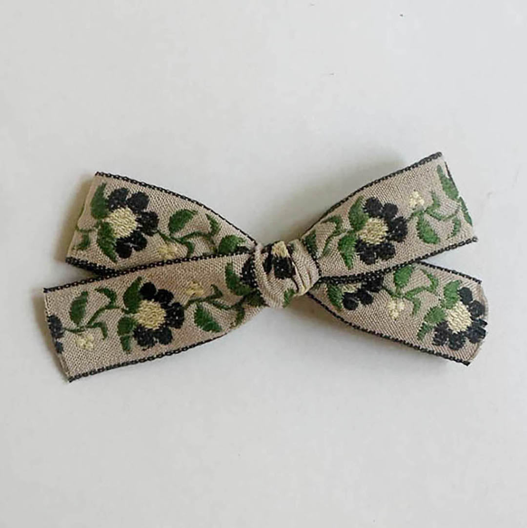 Small Bow - Tan Floral Vine Clip