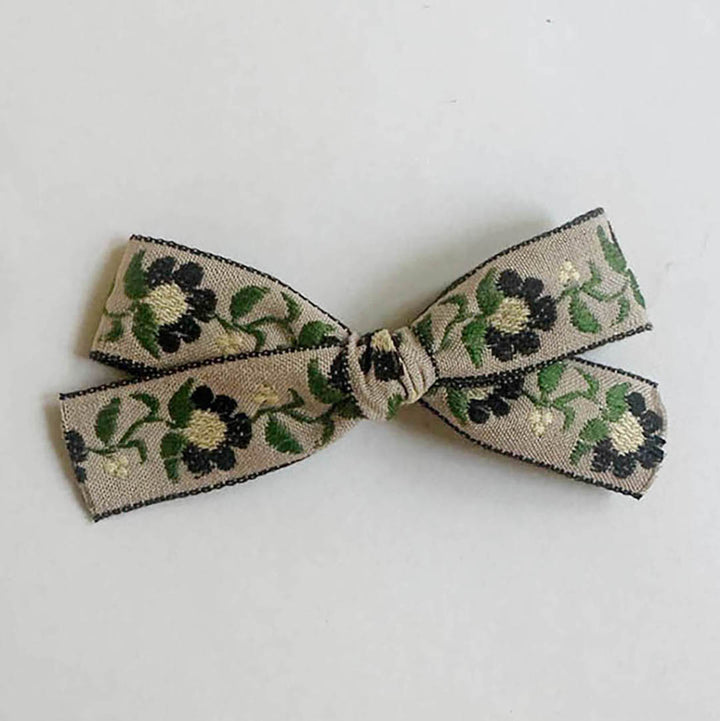 Small Bow - Tan Floral Vine Clip