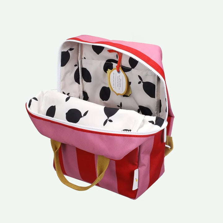 Medium Backpack Bag - Stripes- Red Apple + Rosebay Pink