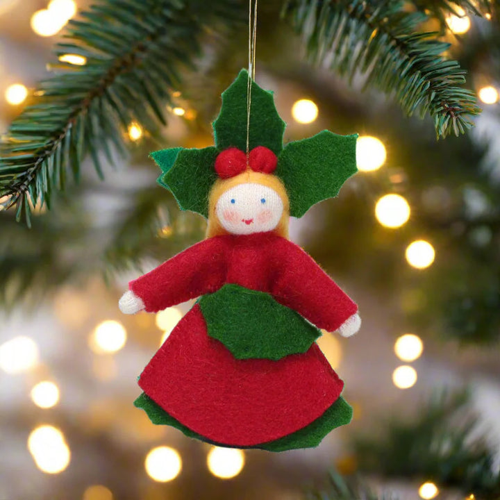 Wool Felt: Holly Girl Blonde Fairy Ornament