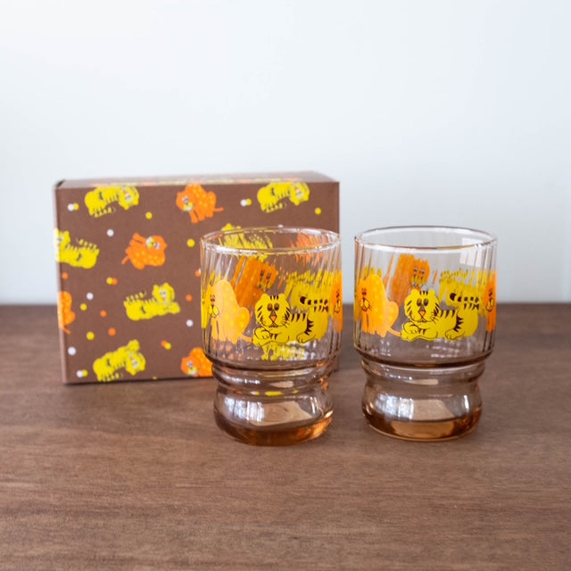 Retro Glass Tumbler Cup Set of 2 - Zoo Animals